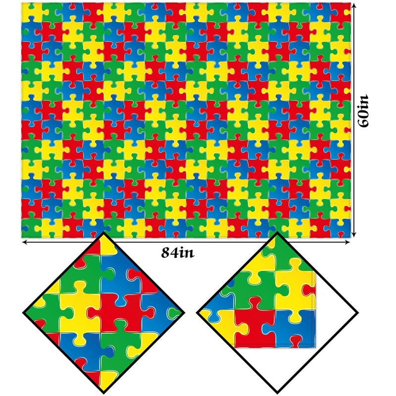 Hafangry Autism Awareness Tablecloth April Puzzle Piece Decoration Rustic Kitchen