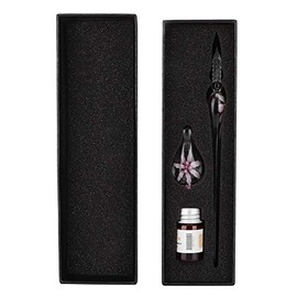 Keyren Retro Crystal Elegant Flower Glass Dip Pen Signature Ink Pen Fountain Pen with Ink Penholder