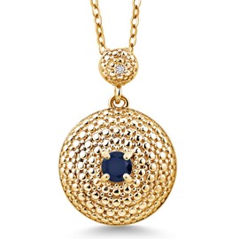 Gem Stone King 18K Gold Plated 4MM Round Gemstone Birthstone and Diamond Accent Pendant Necklace For Women with 18 Inch Chain