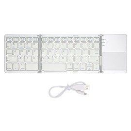 Foldable Bluetooth Keyboard 63 Keys Metal Ultra Thin Mini Folding Keyboard with Touchpad for Windows for IOS for Android Silver