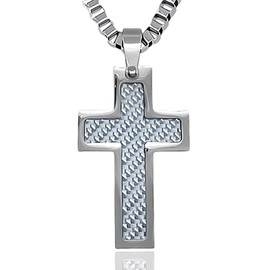 RUGGED steel Men's Stainless Steel Cross Pendant Necklace in Carbon Look (Including Jewellery Box), Stainless Steel