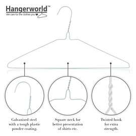 HANGERWORLD 20 Strong 41cm Metal 13 Gauge White Galvanised Wire Clothes Garment Trouser Bar Hangers.