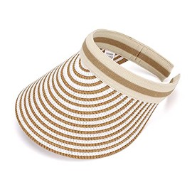 KAKU NANU Sun Hat for Women Large Brim Visor Hat Beach Straw Golf Summer Cap(Stripe Brown)