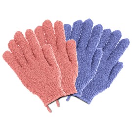 The Beauty Project 4 Pairs Exfoliating Gloves, 100% Nylon, Dual Texture Body Scrub for Spa, Massage & Dead Skin Removal, Multi-Color Shower Bath Accessories (Melon/Wild Blue Yonder)