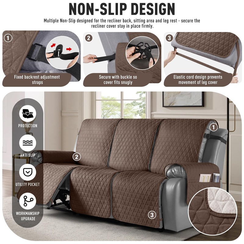 TAOCOCO 100% Waterproof Recliner Cover, Non-Slip Washable Reclining Couch Cover