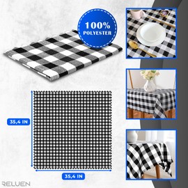 Buffalo Plaid Tablecloth 35 х 35" - Black and White Checkered Tablecloth Style, Machine Washable Polyester, Waterproof, Easy to Care, Durable Small Table Cloth for Indoor & Outdoor Dining Table Use