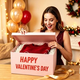 BoxSkivra Extra Large Gift Box 17x11x10.2 Inches，Pink Gift Box with Lid for Christmas，Anniversary，Birthday，Luxury Boxes with Crinkle Paper，Ribbon，Alphabet Stickers