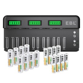 EBL 12+2 Bay Universal Battery Charger and 1.2V AA AAA Ni-Mh Rechargeable Batteries - style: Charger + 12 x AAA (1100mAh)