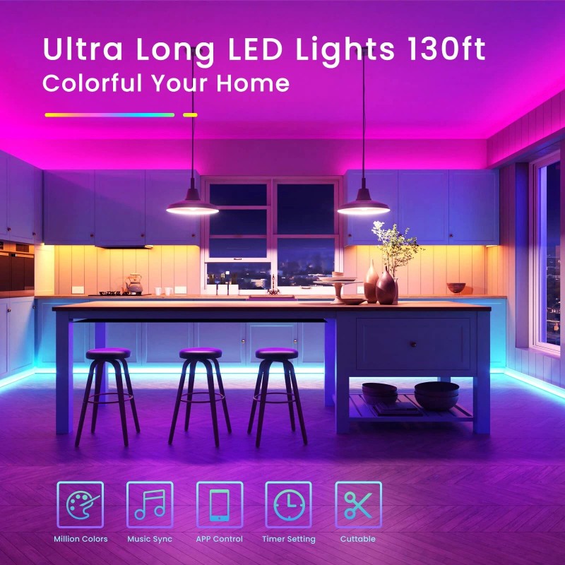 TJOY 130ft Bluetooth LED Strip Lights, RGB Color Changing, Music
