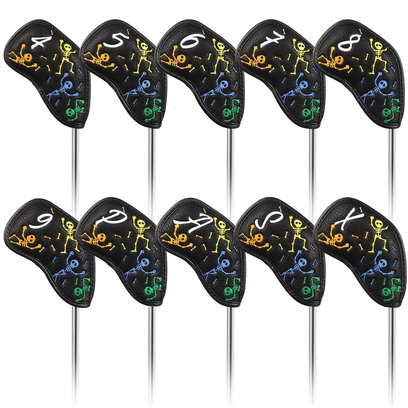 Golf Iron Club Head Cover 10pcs/set Magictape 4～9PASX Balck PU