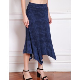 DJT Women's Flowy Handkerchief Hemline Midi Skirt X-Large Denim Print