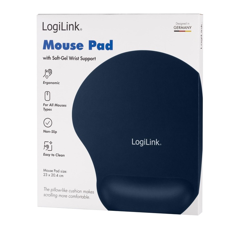 LogiLink ID0027B - Mauspad mit Silikon Gel Handauflage, Farbe: Blau