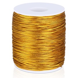 100 Yards Metallic Stretch Cord Elastic Cords Ribbon Colored Metallic Elastic String Rope Stretchy Tinsel Cord Rope for Christmas Ornament Hanging Craft Jewelry Making Gift Wrapping (Gold)