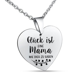 Hanessa Heart Necklace "Glück ist eine... wie dich zu haben ", Birthday Gift, 50 cm Stainless Steel Chain with Laser Engraving with Jewellery Box, Stainless Steel