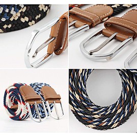 VPbao Canvas Belt, Simple, Mesh Belt, Good Elasticity, Unisex, Freesaise Belt, Woven Belt, B White + Gray