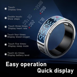 findtime Smart Ring for Men Women Touch Screen Tik Tok Scrolling Ring Smart Ring Android Time Display Heart Rate Blood Oxygen Sleep Tracker Activity Trackers for Sports Time, Distance, Calories