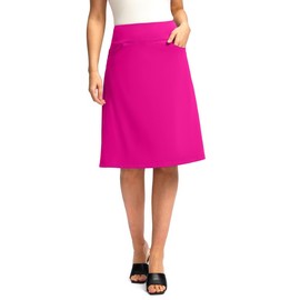 Viodia 25" Knee Length Skorts Skirts for Women with Zipper Pockets Stretchy Modest Aline Midi Skort for Casual Summer Travel Rose