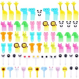 Fruit Forks Food Picks for Kids, 68 PCS Reusable Plastic Lovely Animal Fruit Picks Cartoon Toothpicks Sticks Decor for Kids Party Bento Lunch Box (Random Color)