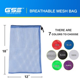 GSE 18''x12'' Mesh Drawstring Bag for Baseballs, Softballs, Tennis, Pickleball Balls, Golf Balls. Mesh Sports Equipment Bag with Lock for Gym Training, Toys, Beach, Laundry(Blue-6 Pack)