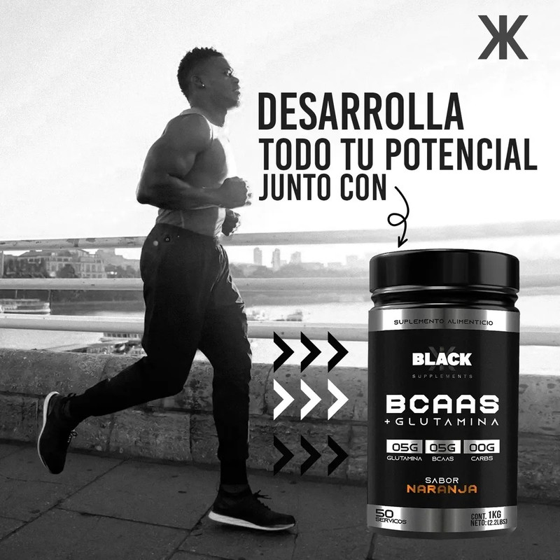 Aminoácidos Bcaas Glutamina Black Supplements 1kg Sabores