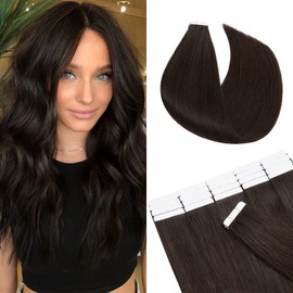 14 inches SEGO Tape in Hair Extensions Human Hair 20PCS [#2 Dark Brown] Real Remy Seamless Straight Hairpieces Natural Invisible (40g)