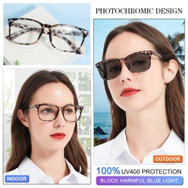 MARE AZZURO Photochromic Reading Glasses 1.5 Women Blue Light Blocking Readers Sunglasses 1.00 1.50 2.00 2.50 3.00 3.50 4.0 (Leopard, 1.5)