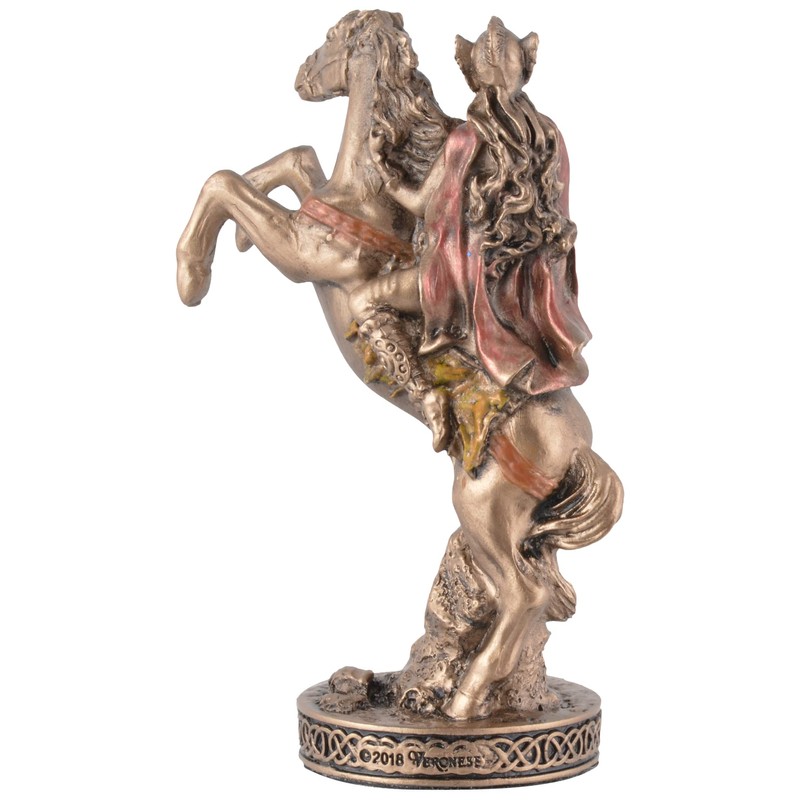 Veronese Miniature Figurine Germanic Valkyrie on Horse, Hand-Painted Bronze