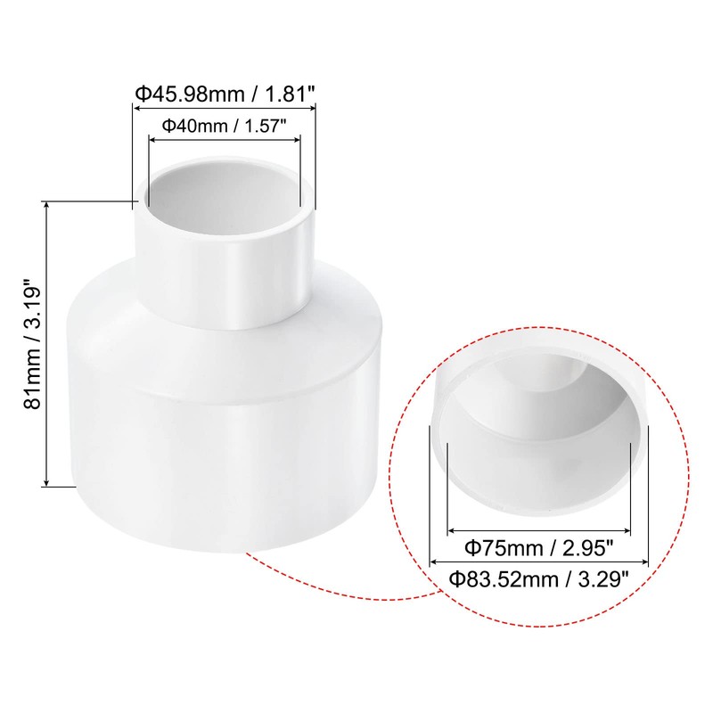 PATIKIL PVC Reducer Pipe Fitting 75mm to 40mm ID, Straight