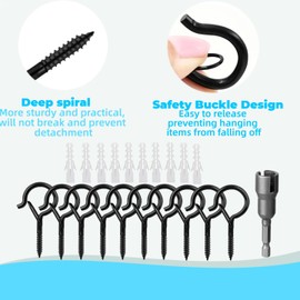 Uiivup 10Pcs Q-Hooks with seat Belt Buckles, Suitable for Hanging Plants, Party Wind Chimes, Christmas Lights, Ceilings, and Wall Mounted installations, with 1 nut Driver