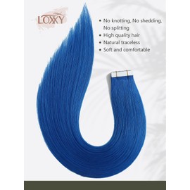 Loxxy Blue Human Tape in Hair Extensions 14inch Hair Extensions Real Human Hair 25g Skin Weft Natural Hair for Women Tape in Human Hair Extensions Straight Hair for Women 10 Pieces