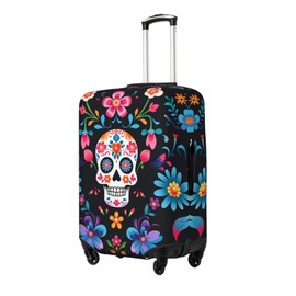 keluki Mexican Sugar Skulls Flowers Design Elastic Luggage Cover Protector Anti-Scratch Travel Essentials Suitcase Case Fits Size M for 22-24 inch Luggage