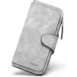 Amexo Women's Large Wallet, PU Leather Wallet, Long Leather Wallet with 10 Card Slots and Zip, Soft Leather Wallet with RFID Protection for Men and Women, gray, Modern