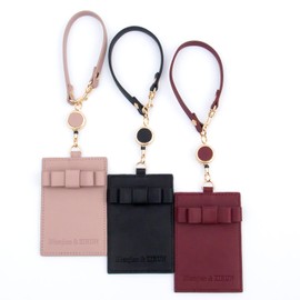 (Mianjian & ZIRUN) Pass Case with Reel, Vertical, Stretchable Type, PU Synthetic Leather, Double-Sided Pockets, Commuter Passage, Strap Included, Ribbon Included, Commuting to Work or School, Black