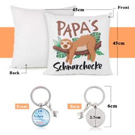 BETESSIN Papa Gifts Funny, Sloth Cushion Cover 45 x 45 cm, Papa's Snoring Corner Cushion Cover with Keyring - Original Gift for Dad for Birthday, Father's Day, Christmas etc.