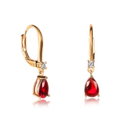 Zavana Small Red Drop Earrings for Women and Teen Girls with Pear Shaped Stones, Dainty Gold and Red Earrings for Women set with Ruby Red Stones, Cute Dangle Earrings for Women with Leverback Clasps
