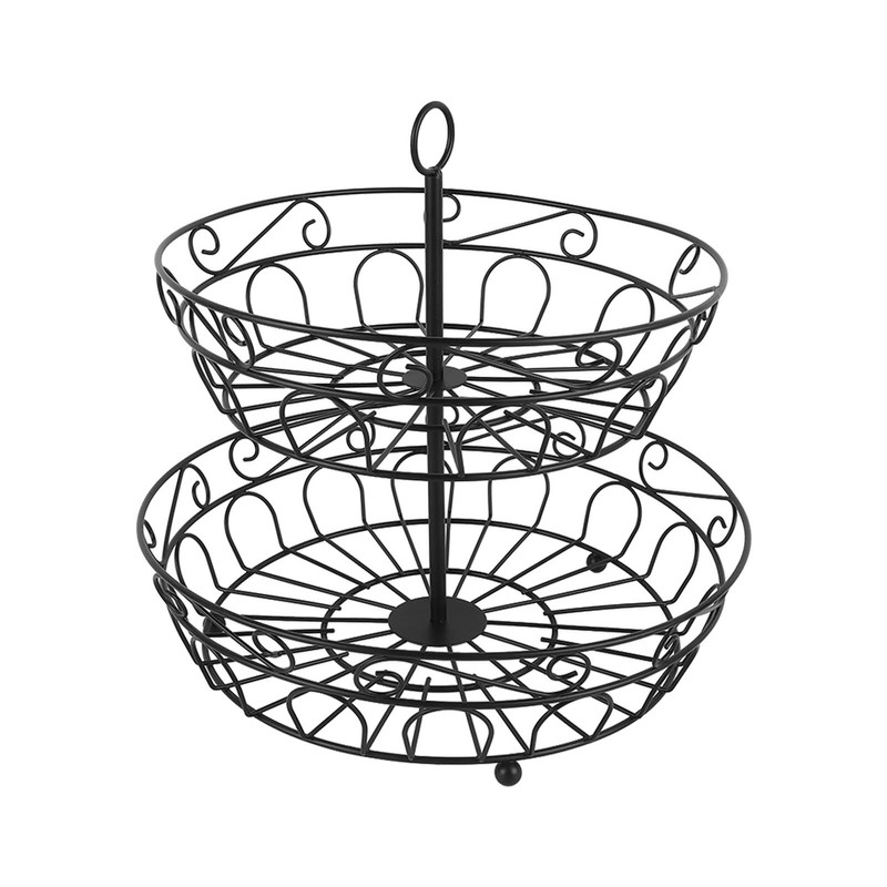 Fruit Basket Black Iron European Style Double Layer Fruit Storage