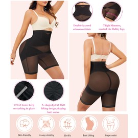 Nebility Womens' Tummy Control High Waist Trainer Body Shaper (Large, Black-Mid Thigh)
