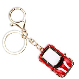 Dumhuts Car Keychain, Luxury Zinc Alloy Car Keychain with Artificial Crystal, Mini Car Pendant for Men and Women, Ideal for Car Decorations and Gifts, Red