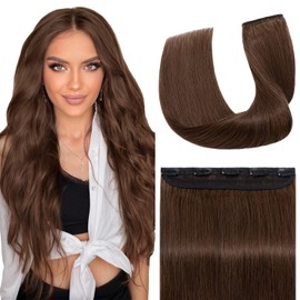 S-noilite One Piece Hair Extensions Clip in Human Hair 5 Clips 3/4 Full Head Clip on Remy Hair Extension for Women Add Hair Volume 22 Inch 55g #Medium Brown