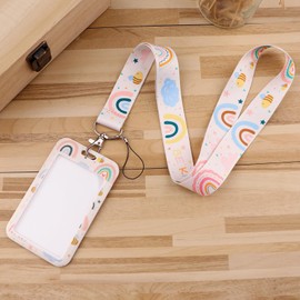 Juanooo Aesthetic Rainbow ID Lanyard with Card Holder Cute Neck Lanyard Strap for Keys ID Badges for Women Girls Teachers Kids Preppy Keychain School Student ID Holder
