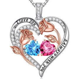 Iefil March October Birthstone Necklace Aquamarine Sapphire Birthstone Jewelry Birthday Gift for Women Anniversary Necklace Gift for Her Wife Birthstone Necklace for Her Gifts Mom Daughter