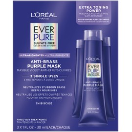 L'Oreal Paris EverPure Ultra Pigmented Anti Brass Purple Rinse-Out Mask for Bleached, Blonde or Highlighted Hair, 3 Ounce