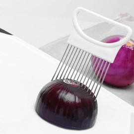Stainless Steel Onion Holder Cutter Assistant for Slicing Meat Floss Fruits Vegetables Unique Design, Easy to Use, Convenient and Multipurpose