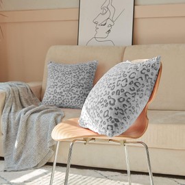 FY FIBER HOUSE Leopard Print Pillow Cover Flannel Fleece Throw Pillow Cases Covers for Couch Bed Sofa Set of 2, 20 x 20 Inch, Grey