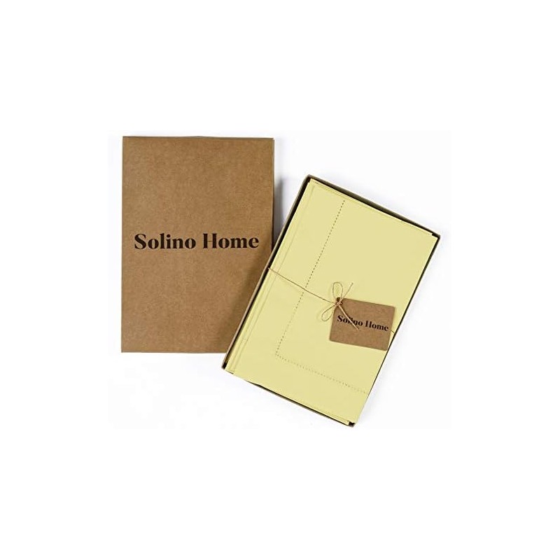 Solino Home Cotton Linen Napkins Yellow Hemstitch, 20 x 20