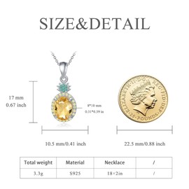 VONALA Pineapple Necklace Sterling Silver Pineapple Pendant Necklace Yellow Crystal Necklace Pineapple Jewelry Gift for Women