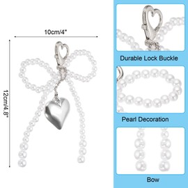 PATIKIL Pearl Bow Keychain, Keychain Accessories with Heart Buckle Heart Pendant Keyring Clip Charm for Women Bags Backpack Phone Decoration, White