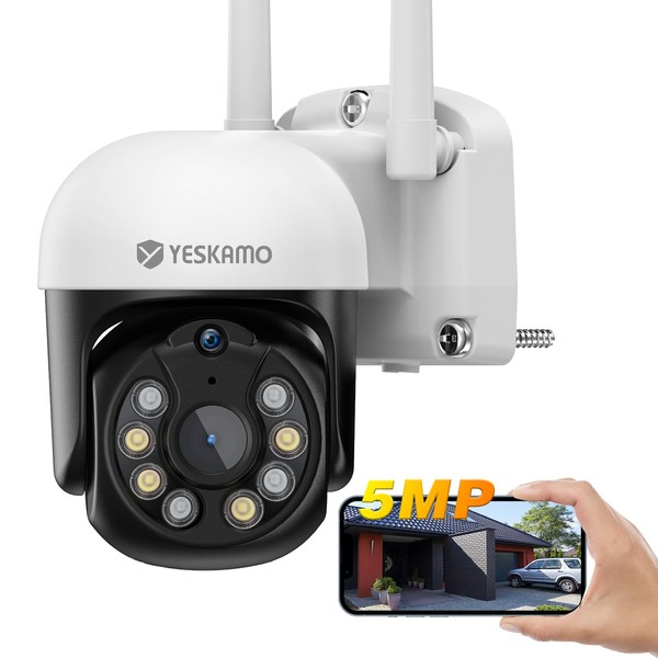 YESKAMO Security Camera, Wireless, Outdoor Night Color Shooting, Long Distance Night Vision, 5dBi Antenna, Surveillance Camera, Outdoor, WiFi, H.265 Video Compression, 360° Wide Angle Shooting,