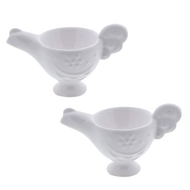 Servette Home Cute Ceramic Poached Egg Cup Soft-Boiled Egg Holder - Set of 2 - White Chicken