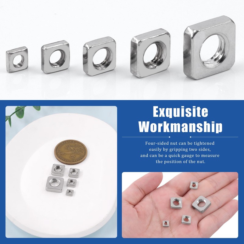 Glarks 90pcs Carbon Steel Square Nut Set M3 M4 M5